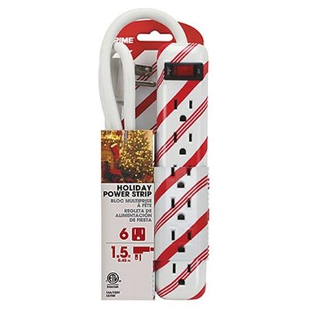 PRIME WIRE & CABLE Prime Wire PBCC1118 6 Outlet Candy Cane Strip - White & Red 193431
